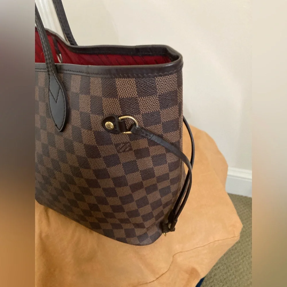 LOUIS VUITTON DAMIER EBENE NEVERFULL MM SHOULDER BAG WITH DUST BAG